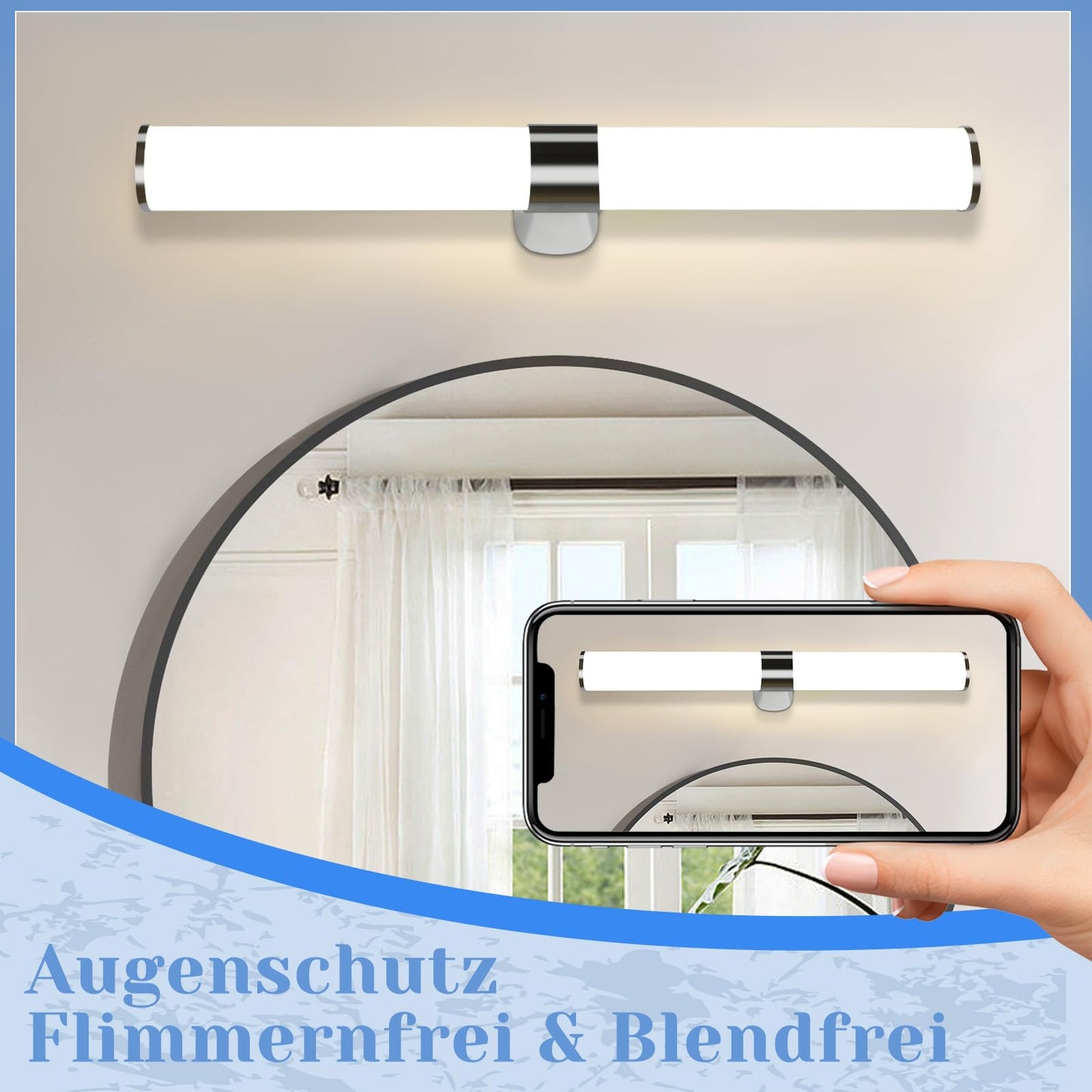 ZMH LED Spiegelleuchte Bad Spiegellampe - 15W Badleuchte Wand 60CM Chrom Wandlampe Wasserdicht IP44 Wandleuchte Neutralweiß 4000K Feuchtraumleuchte Modern für Badezimmer Keller Küche Badschrank