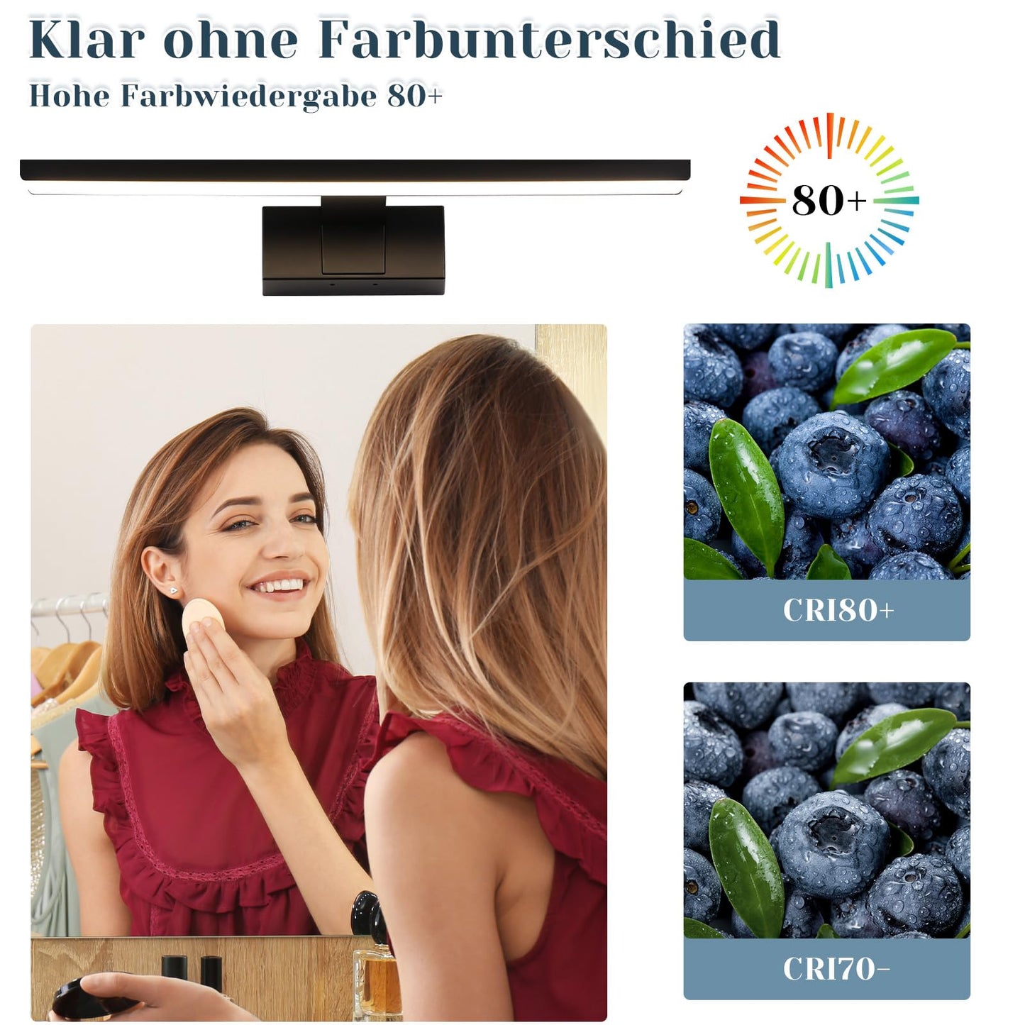 ZMH LED Spiegelleuchte Bad - 60CM Spiegellampe Schwarz Badezimmer Badlampe Wand Wasserdicht IP44 Wandlampe Modern Neutralweiß 4000K Weiß Wandleuchte für Keller Küche Badschrank