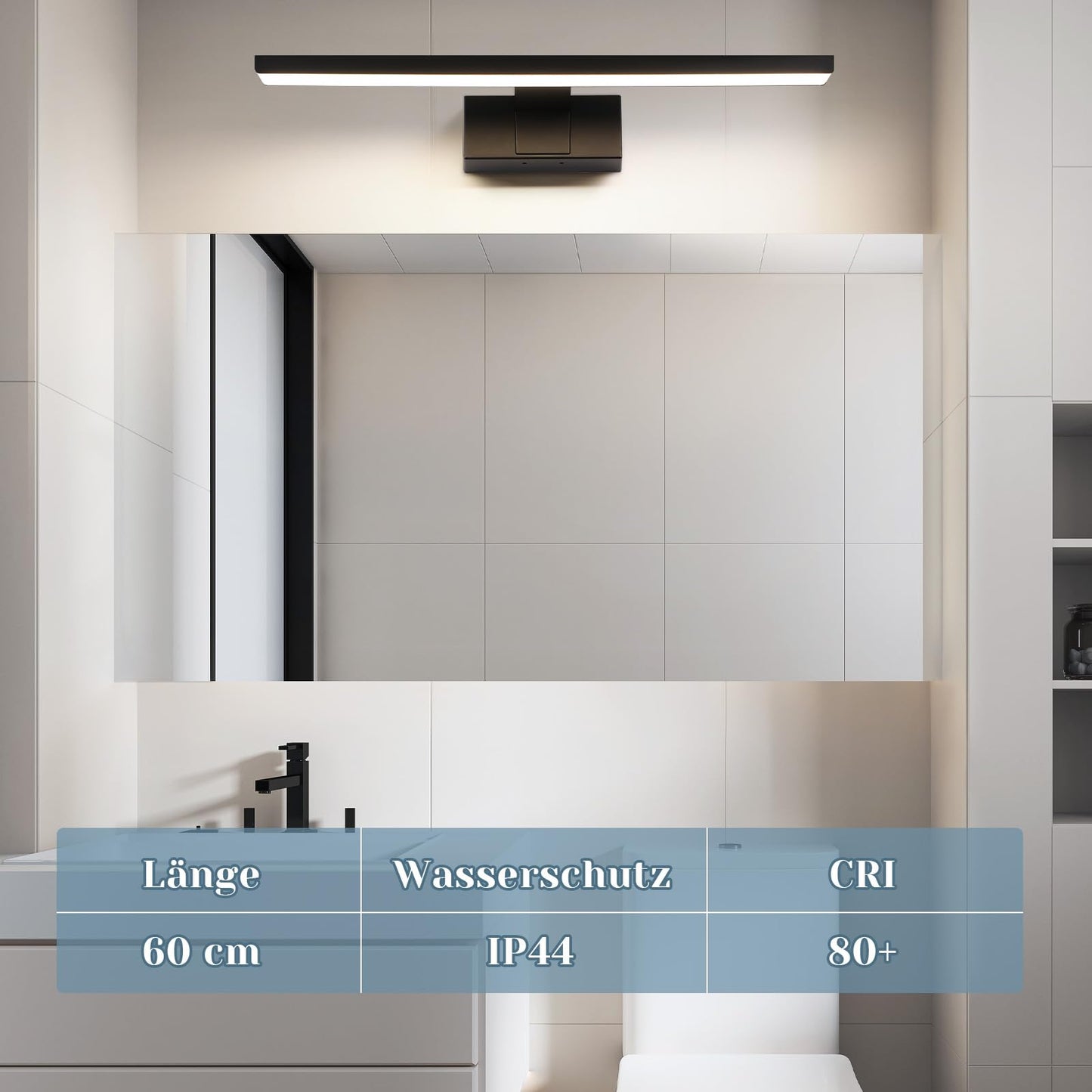 ZMH LED Spiegelleuchte Bad - 60CM Spiegellampe Schwarz Badezimmer Badlampe Wand Wasserdicht IP44 Wandlampe Modern Neutralweiß 4000K Weiß Wandleuchte für Keller Küche Badschrank