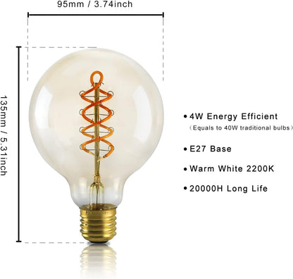 ZMH 1er pack LED Lampe E27 Glühbirne: G95 Vintage Warmweiss Leuchtmittel 4W 2200K Edison Glühlampe Retro Filament Birnen Bulb Energiesparlampe für Haus Café Bar nicht Dimmbar