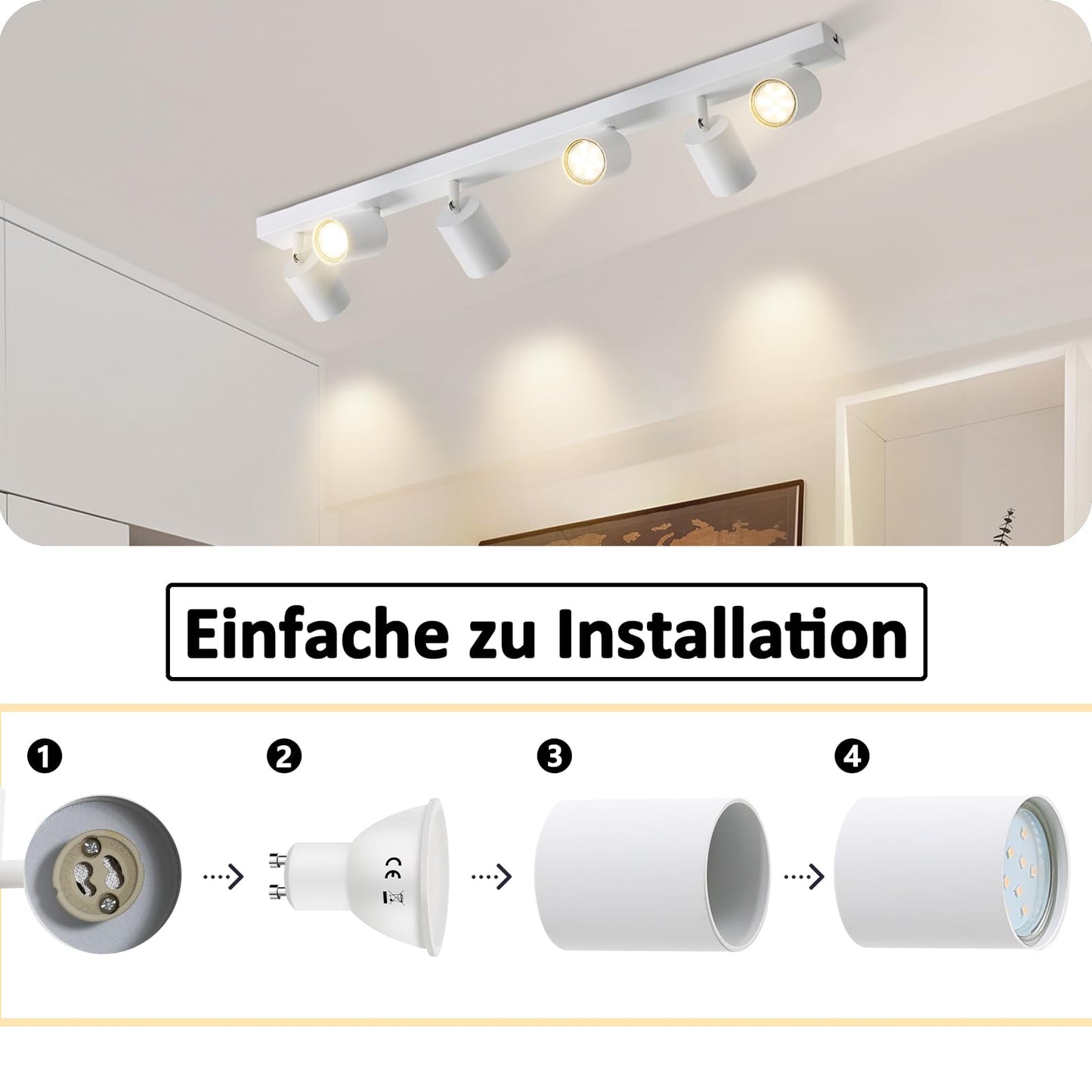 ZMH LED Deckenleuchte Weiß Deckenstrahler: GU10 Deckenlampe Spots 6 Flammig 330°Schwenkbar Deckenspots Modern Flurlampe Industrial Wandstrahler für Wohnzimmer Schlafzimmer Küche Ohne Leuchtmittel