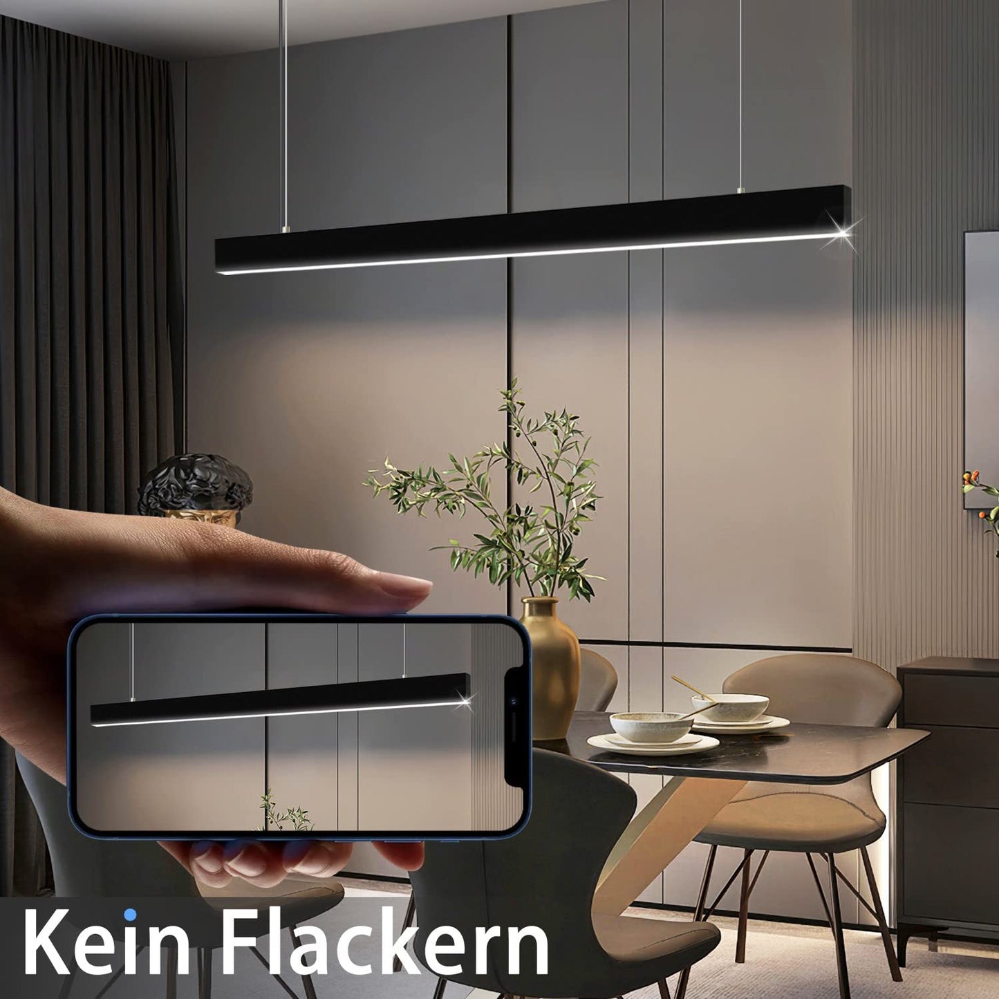 ZMH  LED Pendelleuchte Esstisch Hängelampe Dimmbar - 32W Schwarz Esstischlampe Hängend 107CM Höhenverstellbar mit Fernbedienung Hängeleuchte Modern Linear Design für Esszimmer Büro Wohnzimmer