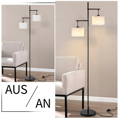 ZMH ZMH Stehlampe Wohnzimmer Modern Stehleuchte - Schwarz E27 Standleuchte Vintage 2 Flammig Bettlampe Weiß Stoff Design Standlampe Boho Deko Leselampe Max.25W mit Fußschalte für Büro Schlafzimmer