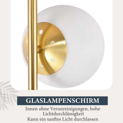 ZMH Tischlampe Wohnzimmer Modern Nachttischlampe - Industrial Tischleuchte Gold 2 Flammig mit Schalter Metall Design aus Weiß Glas Nachttischleuchte Messing E27 für Schlafzimmer Kinderzimmer Büro