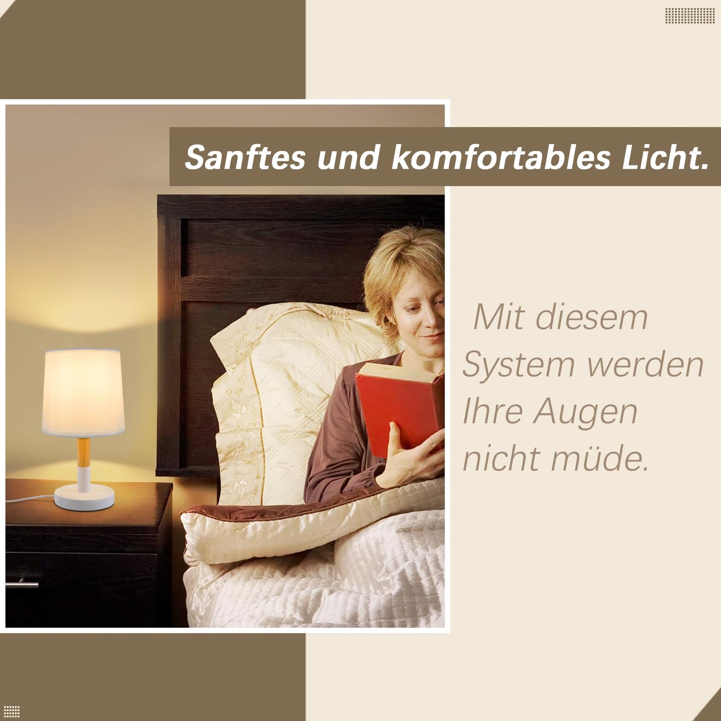 ZMH Nachttischlampe 2er Set Tischlampe Wohnzimmer - Tischleuchte Holz E27 Fassung Bedside Lamp Schlafzimmer Weiß Landhausstil Nachttischleuchte Nachttisch Modern Für Esszimmer Landhaus Restaurant