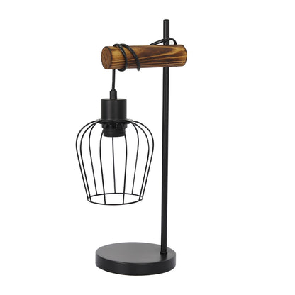 ZMH Retro Tischlampe 1 flammige Vintage Nachttischlampe Wohnzimmer Tischleuchte im Industrial Design aus Metall und Holz - Schwarz - Fassung: E27 - inkl. Schalter - ohne Leuchtmittel (50CM)