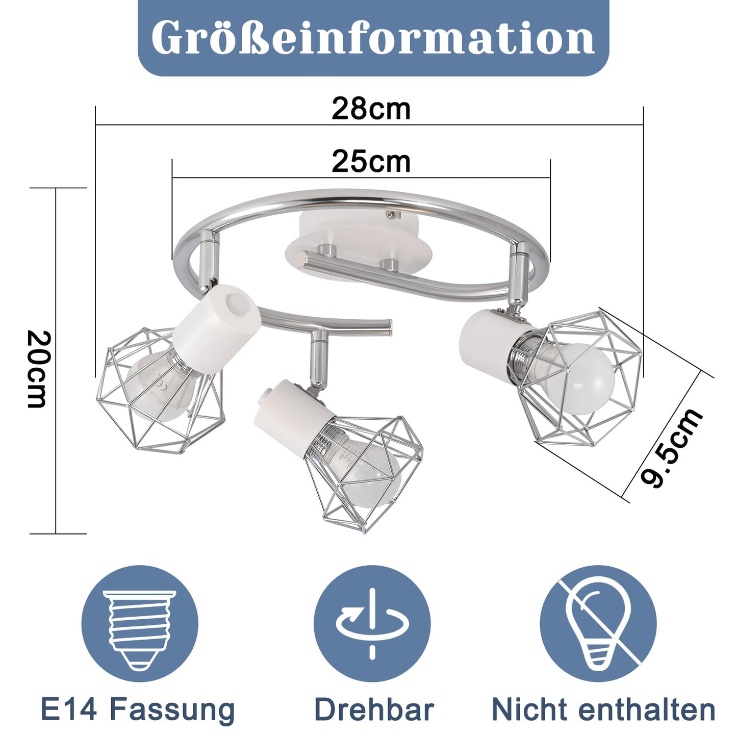 ZMH Deckenstrahler 3 Flammig Rund - Deckenleuchte Deckenlampe Industrial Retro E14 Schwenkbar Weiß Metall Innen für Wohnzimmer Schlafzimmer Arbeitszimmer Flur Küche, Keine Leuchtmittel