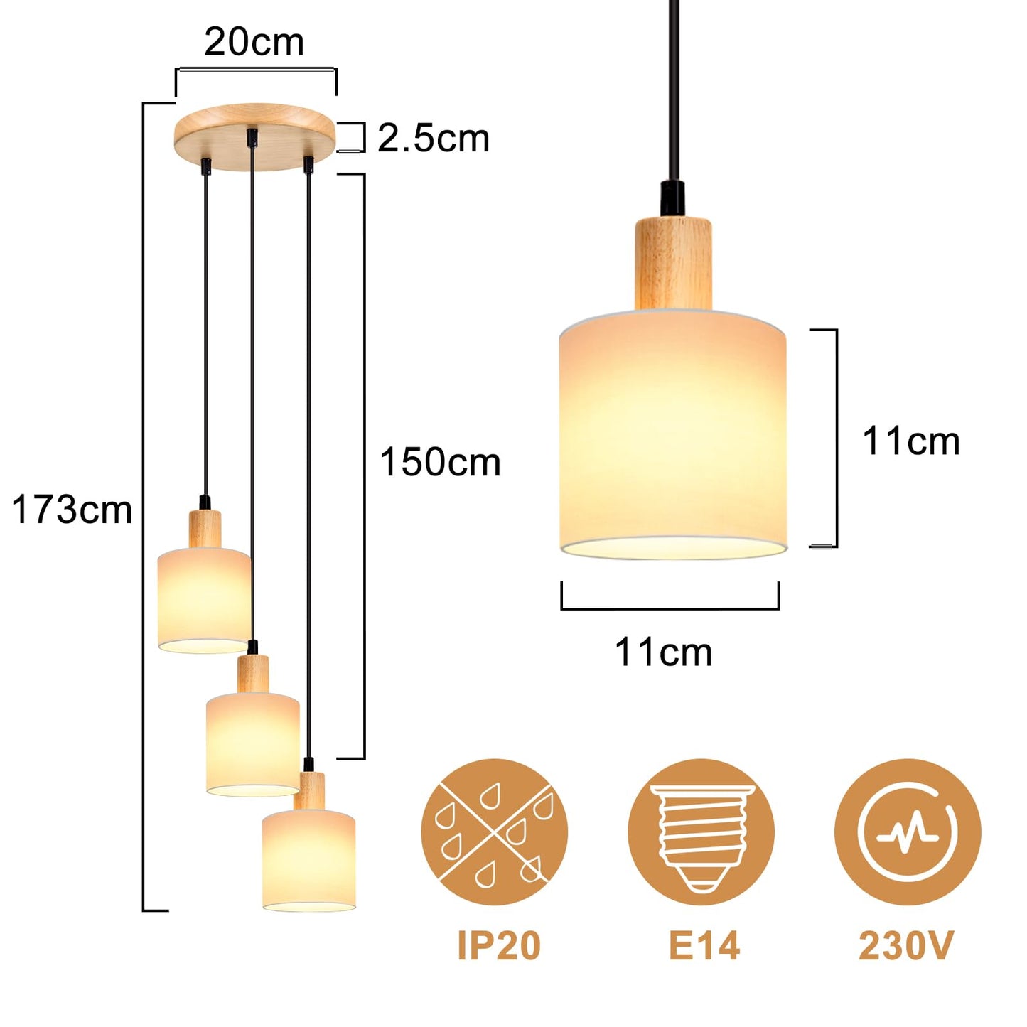 ZMH Pendelleuchte Holz Esstischlampe Vintage - Hängelampe Esstisch E14 Hängeleuchte Weiß Pendellampe 3 Flammig Rund Esstischlampe für Esszimmer Restaurant Küche Schlafzimmer Arbeitszimmer