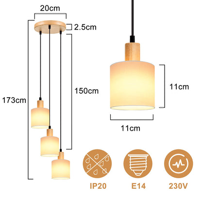 ZMH Pendelleuchte Holz Esstischlampe Vintage - Hängelampe Esstisch E14 Hängeleuchte Weiß Pendellampe 3 Flammig Rund Esstischlampe für Esszimmer Restaurant Küche Schlafzimmer Arbeitszimmer