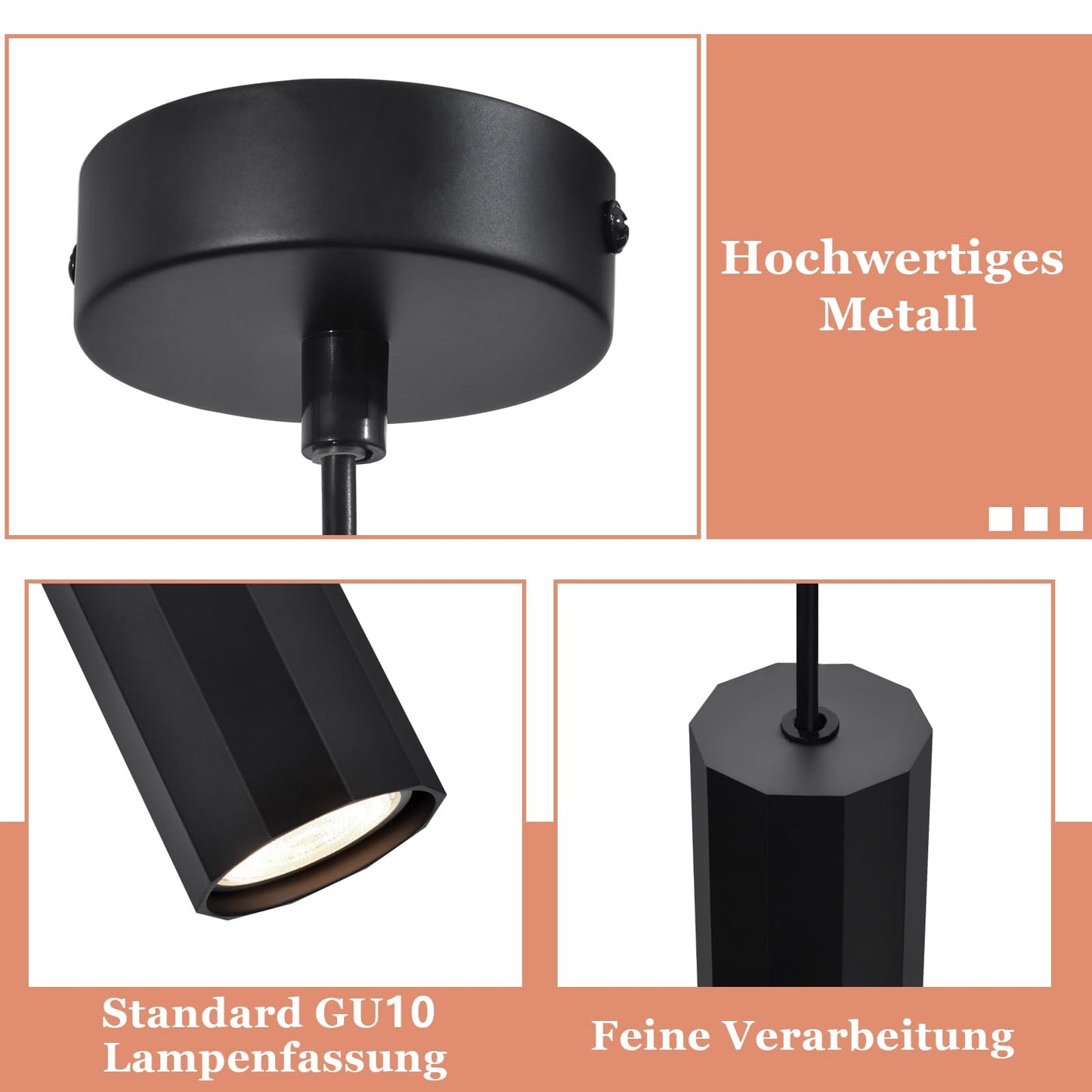 ZMH Pendelleuchte Schwarz 1 Flammig Hängelampe - Pendellampe GU10 Wohnzimmer Modern Industrial Esszimmerlampe Hängend Metall Hängeleuchte für Esszimmer Innen Küche Schlafzimmer