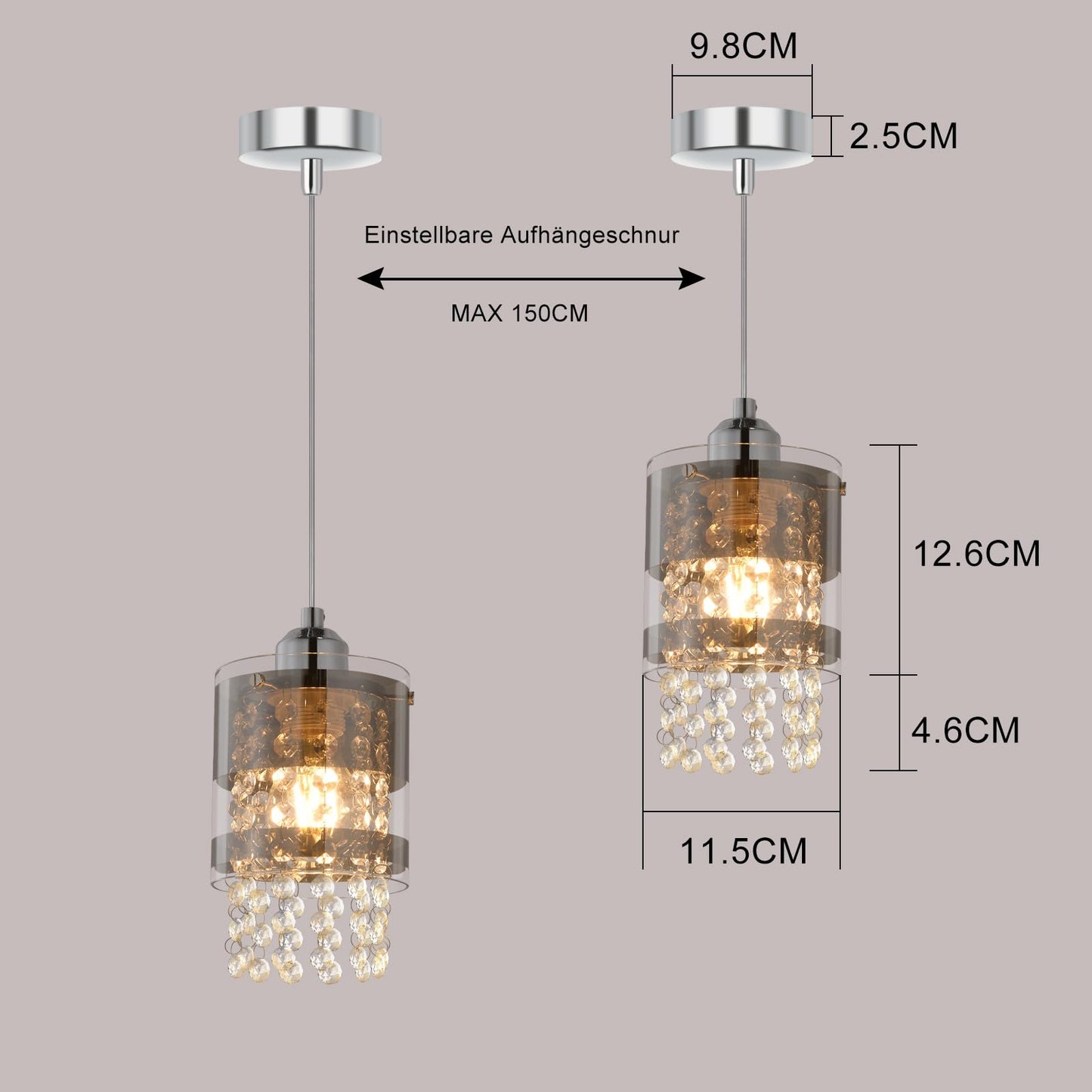 ZMH Pendelleuchte Modern Esstisch Hängelampe: 1 Flammig E27 Glas Hängeleuchte 150CM Max Höhenverstellbar Design Kristall Pendellampe für Wohnzimmer Schlafzimmer Küche Esszimmer Ohne Leuchtmittel