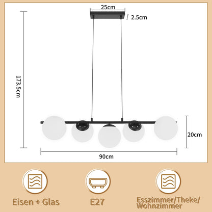 ZMH Pendelleuchte Esstisch Hängeleuchte Schwarz - E27 Glas Hängelampe 5-Flammig Esszimmerlampe Modern 150CM Höhenverstellbar Esstischlampe für Esszimmer Wohnzimmer Bartheke I ohne Leuchtmittel