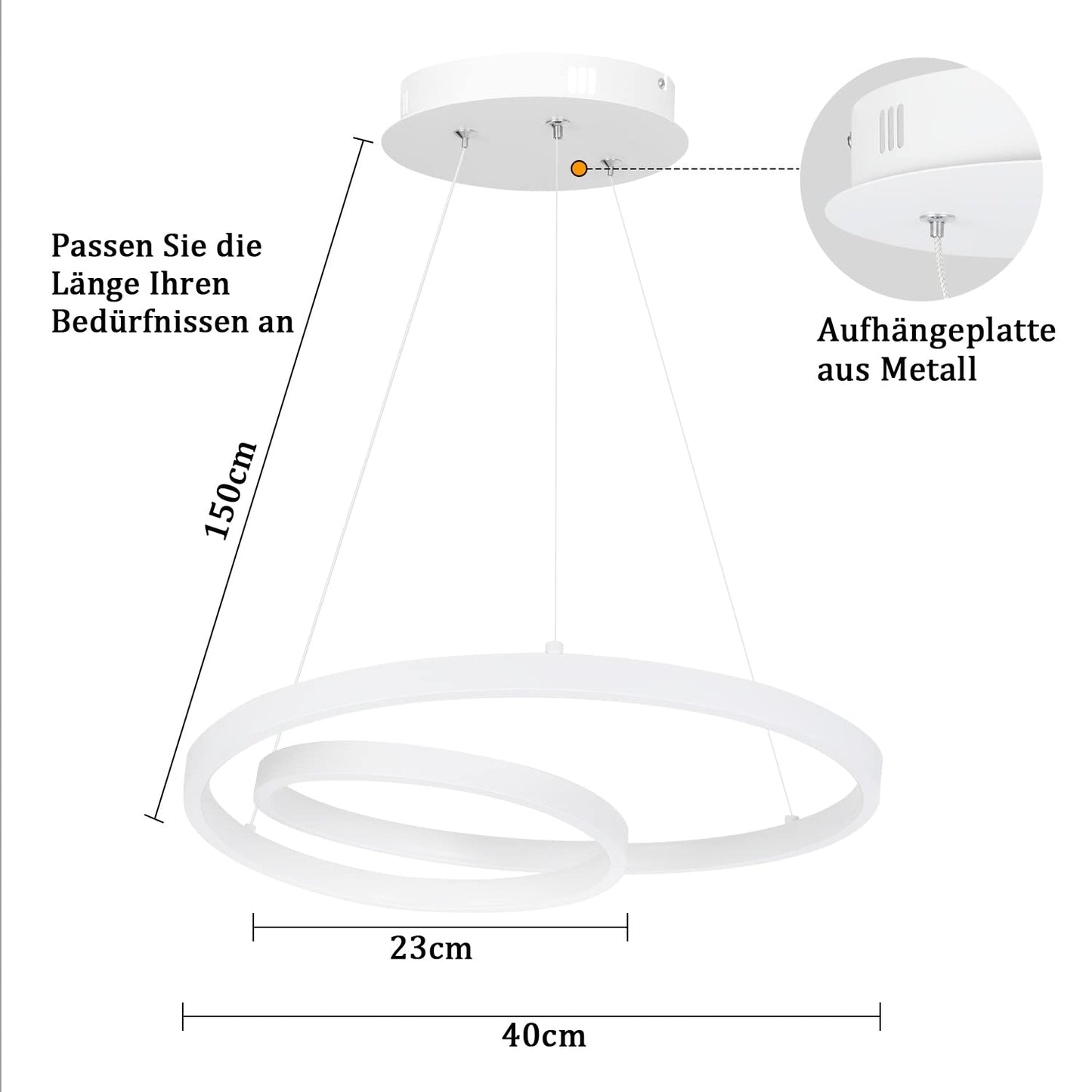 ZMH Pendelleuchte Esstisch Hängelampe LED: 40CM Weiß Hängend Lampe Dimmbar Hängeleuchte Design Esszimmerlampe Modern Esstischlampe mit Fernbedienung Pendellampe für Wohnzimmer Schlafzimmer Küche