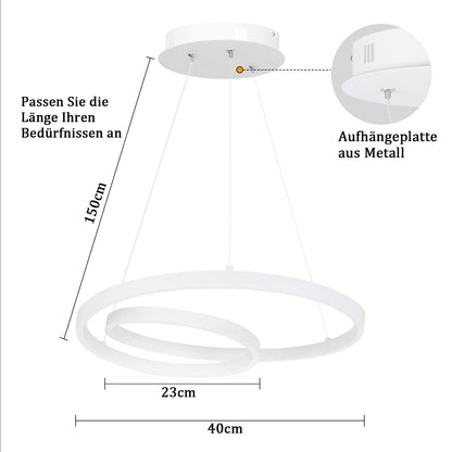 ZMH Pendelleuchte Esstisch Hängelampe LED: 40CM Weiß Hängend Lampe Dimmbar Hängeleuchte Design Esszimmerlampe Modern Esstischlampe mit Fernbedienung Pendellampe für Wohnzimmer Schlafzimmer Küche