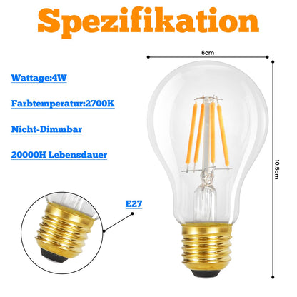 ZMH 6er pack LED E27 Glühbirne: A60 Vintage Lampe Edison Leuchtmittel 4W 2700K Warmweiss Glühlampe Retro Filament Birnen Bulb Energiesparlampe für Haus Café Bar - Nicht Dimmbar