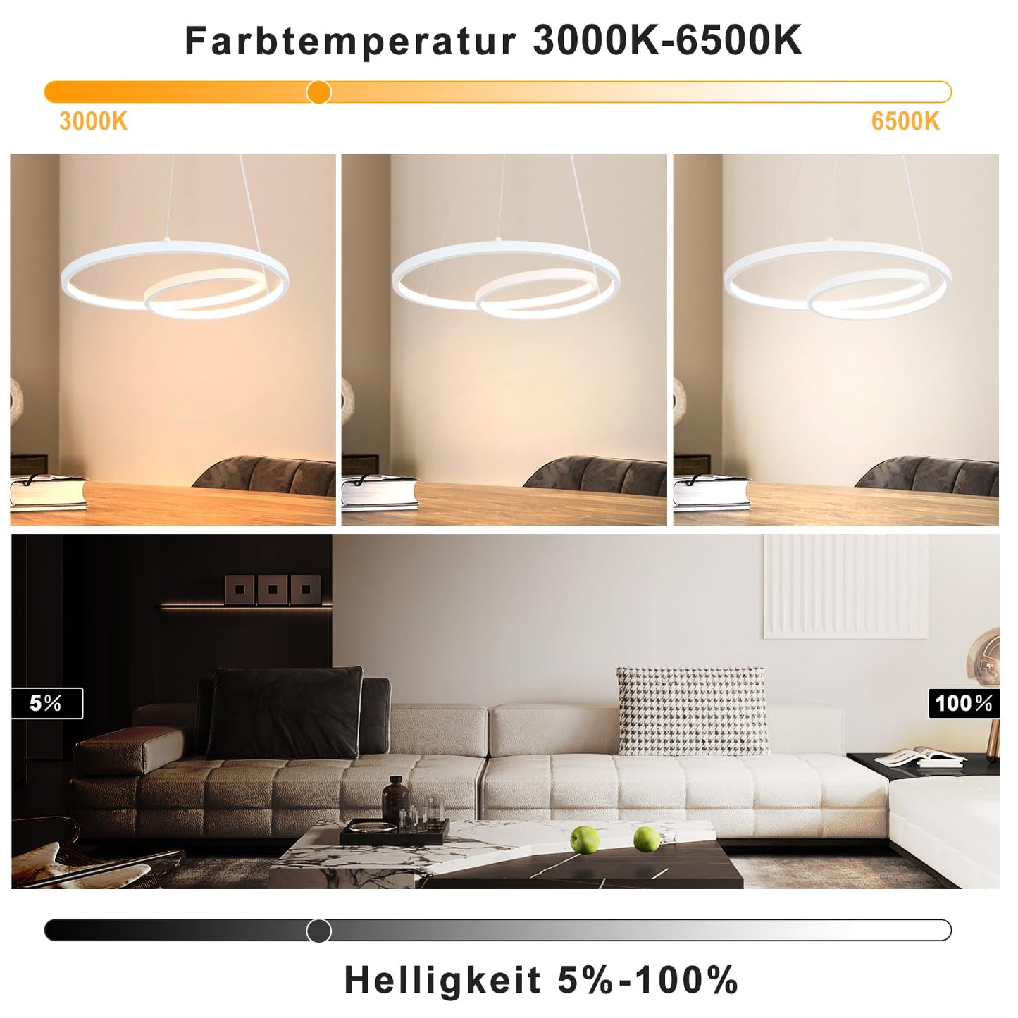 ZMH Pendelleuchte Esstisch Hängelampe LED: 40CM Weiß Hängend Lampe Dimmbar Hängeleuchte Design Esszimmerlampe Modern Esstischlampe mit Fernbedienung Pendellampe für Wohnzimmer Schlafzimmer Küche