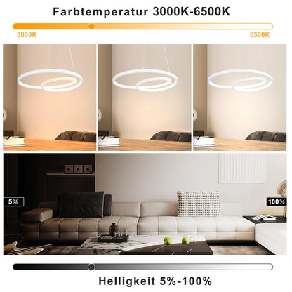 ZMH Pendelleuchte Esstisch Hängelampe LED: 40CM Weiß Hängend Lampe Dimmbar Hängeleuchte Design Esszimmerlampe Modern Esstischlampe mit Fernbedienung Pendellampe für Wohnzimmer Schlafzimmer Küche