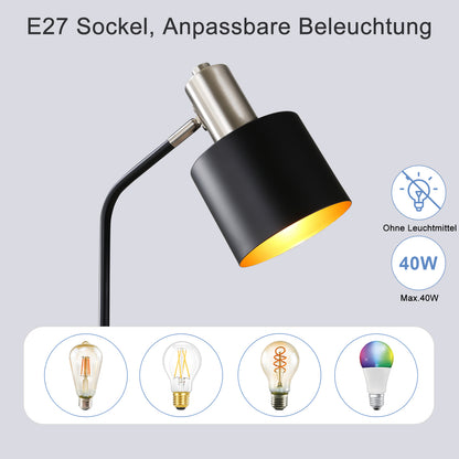 Tischlampe Vintage Nachttischlampe E27 - Tischleuchte Wohnzimmer Schwarz Gold Kabel Schreibtischlampe Retro Schwenkbar Leselampe Tisch Basic Nachtlampe Bett f¨¹r Schlafzimmer