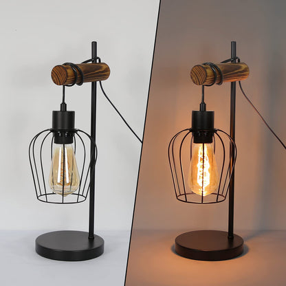 ZMH Retro Tischlampe 1 flammige Vintage Nachttischlampe Wohnzimmer Tischleuchte im Industrial Design aus Metall und Holz - Schwarz - Fassung: E27 - inkl. Schalter - ohne Leuchtmittel (50CM)