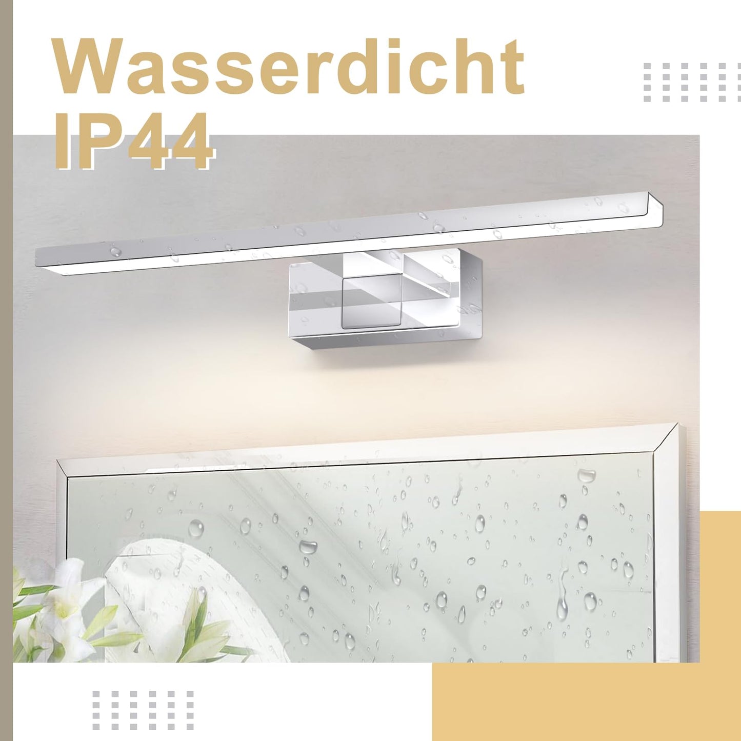 ZMH LED Spiegelleuchte Bad Spiegellampe - Badleuchte Wand 40CM Wandlampe Badezimmer 8W Wasserdicht IP44 Wandleuchte Chrom Modern Neutralweiß 4000K Badlampe Wandmontage für Keller Küche Badschrank