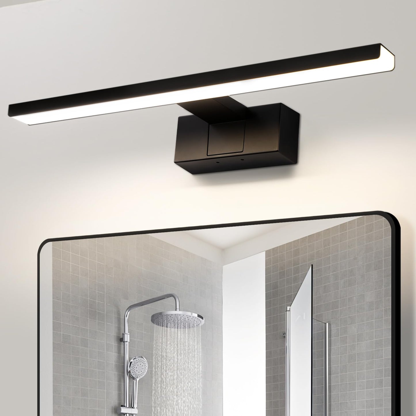 ZMH LED Spiegelleuchte Bad - 60CM Spiegellampe Schwarz Badezimmer Badlampe Wand Wasserdicht IP44 Wandlampe Modern Neutralweiß 4000K Weiß Wandleuchte für Keller Küche Badschrank