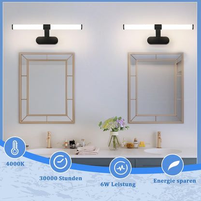 ZMH LED Spiegelleuchte Bad Spiegellampe - Schwarz Badleuchte Wand 40CM Wandlampe Badezimmer 6W Modern Wasserdicht IP44 Wandleuchte Neutralweiß 4000K Badlampe für Keller Küche Badschrank