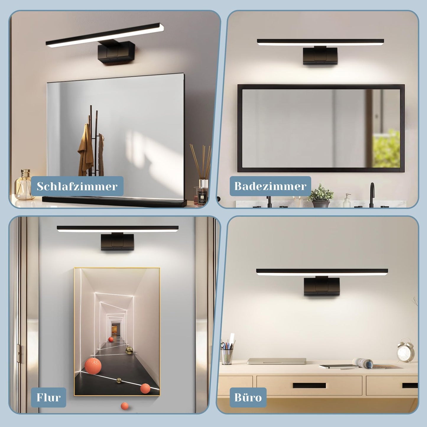 ZMH LED Spiegelleuchte Bad - 60CM Spiegellampe Schwarz Badezimmer Badlampe Wand Wasserdicht IP44 Wandlampe Modern Neutralweiß 4000K Weiß Wandleuchte für Keller Küche Badschrank