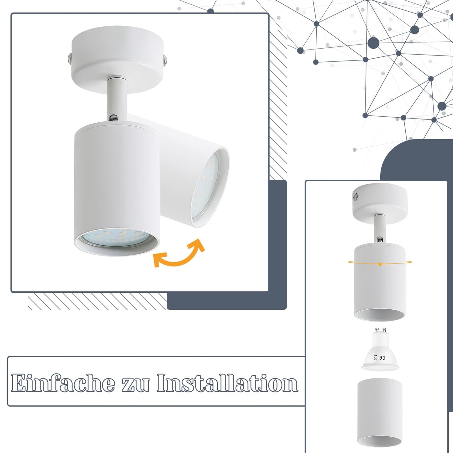 ZMH LED Deckenleuchte Weiß Deckenstrahler: GU10 Deckenlampe Spots 1 Flammig 330°Schwenkbar Deckenspots Modern Flurlampe Industrial Wandstrahler für Wohnzimmer Schlafzimmer Küche Ohne Leuchtmittel