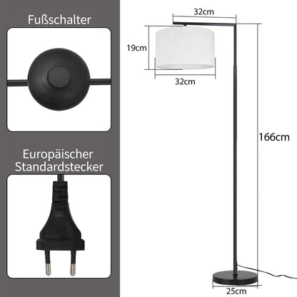 ZMH Stehlampe Modern Wohnzimmer Stehleuchte: bogenlampe Leselampe Schlafzimmer E27 Fassung Max. 40W Standleuchte Fußschalter Stoffschirm Design 166cm für Büro Sofa Hotel - Ohne Leuchtmittel