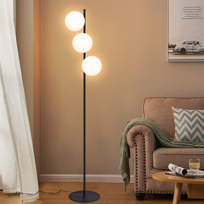 ZMH Stehlampe Wohnzimmer Industrial Standleuchte - Schwarz Modern Stehleuchte 3 Flammig mit Fu?schalter Metall Design aus Wei? Glas Standlampe E27 Vintage Bodenlampe f¨¹r Schlafzimmer kinderzimmer B¨¹ro