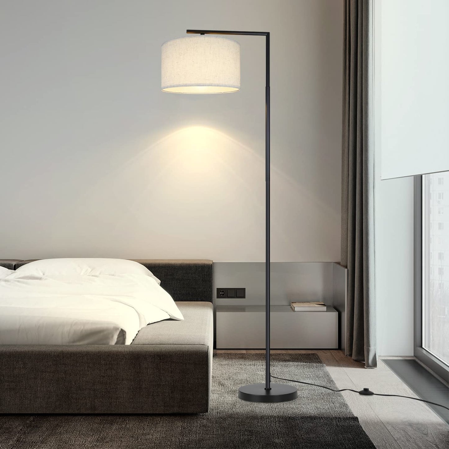 ZMH Stehlampe Modern Wohnzimmer Stehleuchte: bogenlampe Leselampe Schlafzimmer E27 Fassung Max. 40W Standleuchte Fußschalter Stoffschirm Design 166cm für Büro Sofa Hotel - Ohne Leuchtmittel