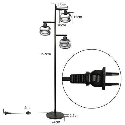 ZMH Stehlampe Wohnzimmer Stehleuchte Vintage - Retro Standlampe aus Metall e27 Fassung 3 flammige Max. 25W Schwarz industrial Standleuchte f¨¹r Schlafzimmer Sessel Bett H?he: 152CM inkl. Fu?schalter