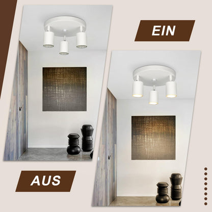 ZMH LED Deckenlampe Flur Deckenleuchte Wohnzimmer - Deckenstrahler 3 Flammig Modern Strahler Weiß Rund Deckenspots GU10 Metall Flurlampe Spot Schwenkbar Design Spotleuchte für Schlafzimmer Küche