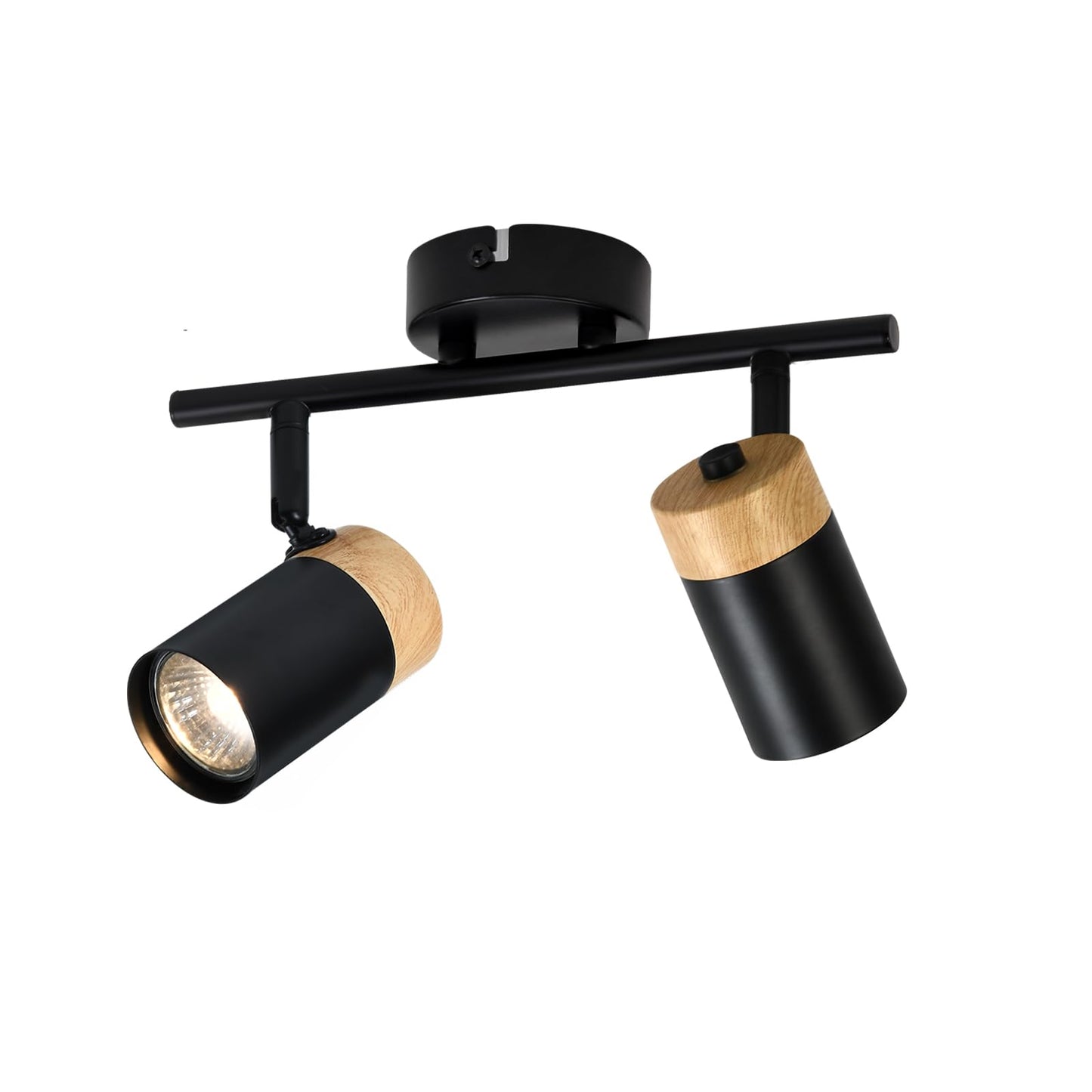 ZMH Deckenstrahler 2 Flammig Holz Deckenlampe - GU10 LED Deckenleuchte Schwarz Schwenkbar 330° Spotlight für Flur Garage Wohnzimmer Schlafzimmer Küche Ohne Leuchtmittel