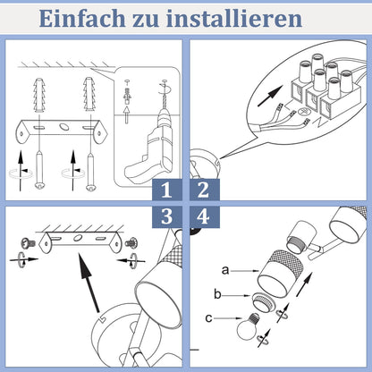 ZMH  Deckenstrahler 2 Flammig Schwarz Deckenleuchte - Deckenspot Flur Metall Vintage E27 330°Schwenkbar LED Deckenlampe mit Gold Stoffschirm Max.25W für Wohnzimmer Schlafzimmer Küche