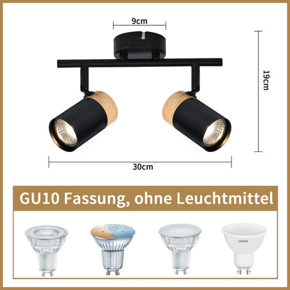 ZMH Deckenstrahler 2 Flammig Holz Deckenlampe - GU10 LED Deckenleuchte Schwarz Schwenkbar 330° Spotlight für Flur Garage Wohnzimmer Schlafzimmer Küche Ohne Leuchtmittel