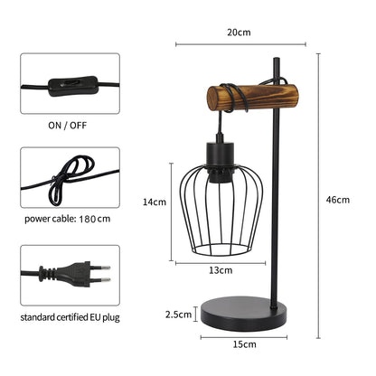 ZMH Retro Tischlampe 1 flammige Vintage Nachttischlampe Wohnzimmer Tischleuchte im Industrial Design aus Metall und Holz - Schwarz - Fassung: E27 - inkl. Schalter - ohne Leuchtmittel (50CM)