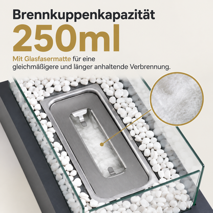 ZMH Bio-Ethanol Tischkamin – Allseitig verglast, Rechteckig, Tischfeuer für Innenräume