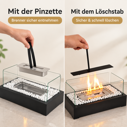 ZMH Bio-Ethanol Tischkamin – Allseitig verglast, Rechteckig, Tischfeuer für Innenräume