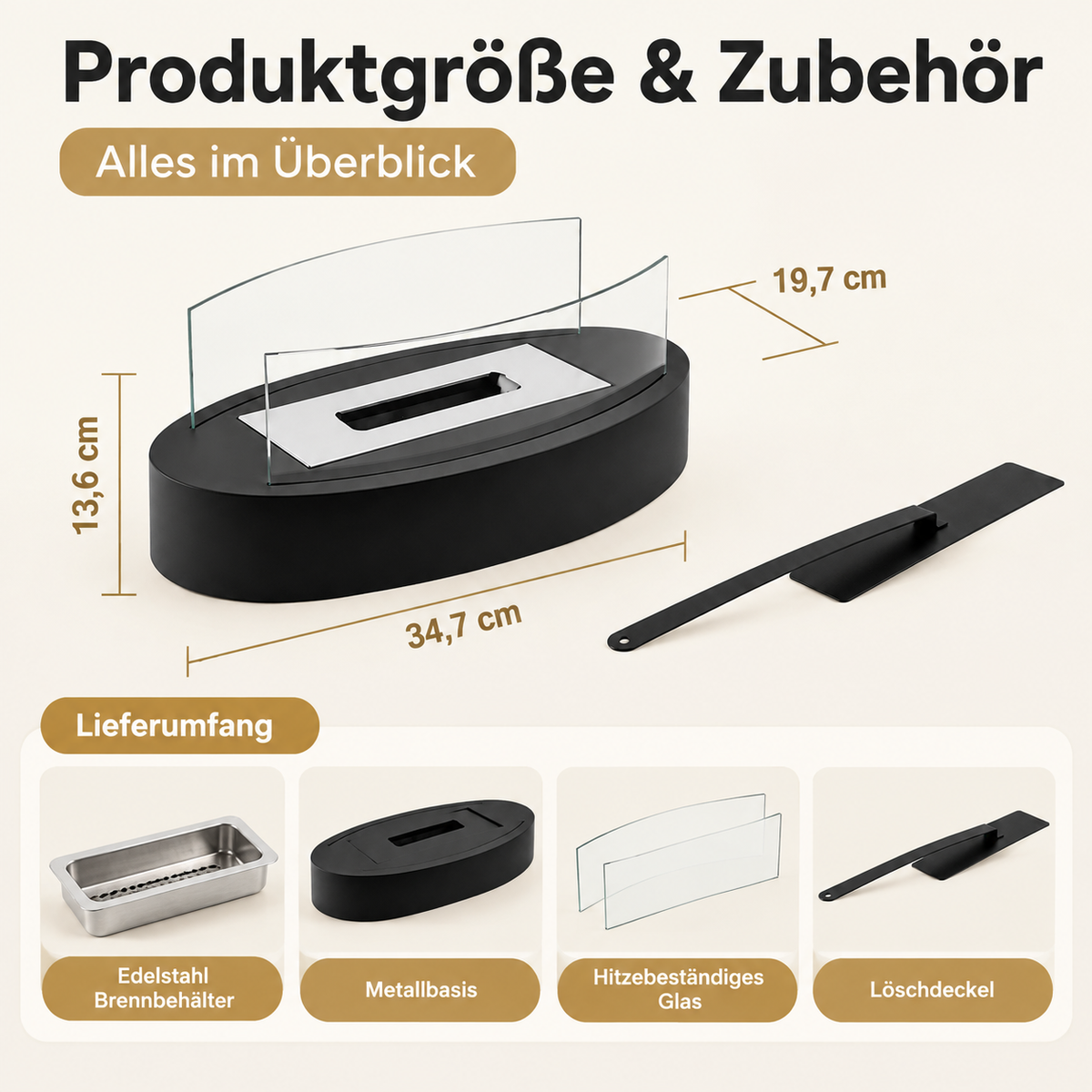ZMH Bio-Ethanol Tischfeuer in Schiffsform – Design Deko-Kamin für Innenräume