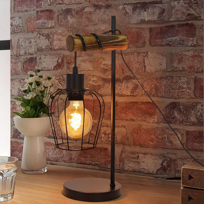 ZMH Retro Tischlampe 1 flammige Vintage Nachttischlampe Wohnzimmer Tischleuchte im Industrial Design aus Metall und Holz - Schwarz - Fassung: E27 - inkl. Schalter - ohne Leuchtmittel (50CM)