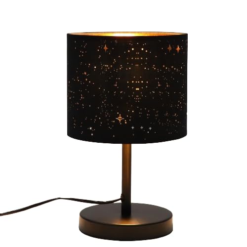 ZMH Tischlampe Landhausstil Nachttischlampe aus Stoff - E27 Fassung Vintage Tischleuchte Wohnzimmer Stern Design Retro Lampenschirm Schwarz Gold Nachttischleuchte für Schlafzimmer Hotel Café