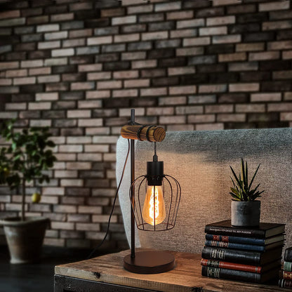 ZMH Retro Tischlampe 1 flammige Vintage Nachttischlampe Wohnzimmer Tischleuchte im Industrial Design aus Metall und Holz - Schwarz - Fassung: E27 - inkl. Schalter - ohne Leuchtmittel (50CM)