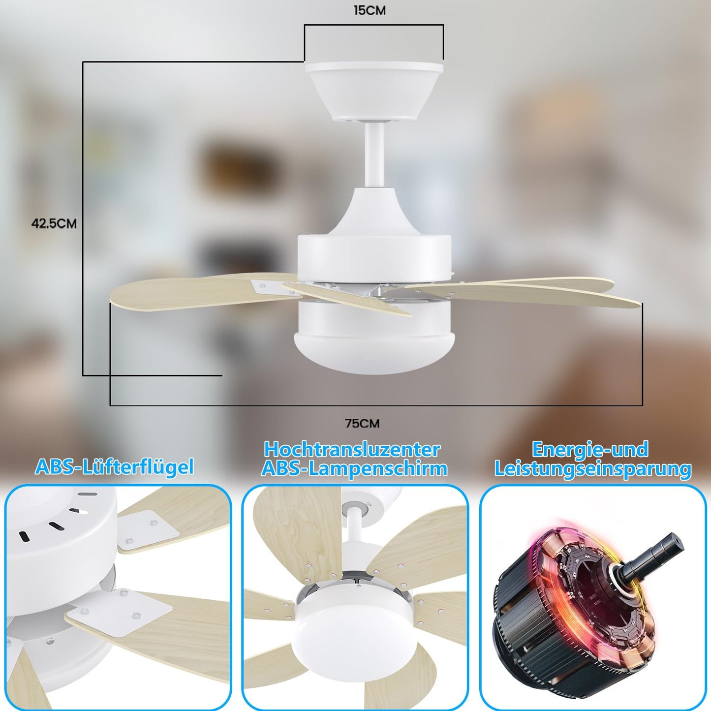 ZMH Deckenventilator Mit Beleuchtung und Fernbedienung Leise - Deckenlampe 6 Flügeln Ø75 cm Ventilator Timing Deckenleuchte Einzelleuchte Fan Sommer-/Winter Schlafzimmer Esszimmer/Holzfarbe