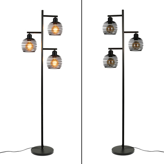 ZMH Stehlampe Wohnzimmer Stehleuchte Vintage - Retro Standlampe aus Metall e27 Fassung 3 flammige Max. 25W Schwarz industrial Standleuchte f¨¹r Schlafzimmer Sessel Bett H?he: 152CM inkl. Fu?schalter