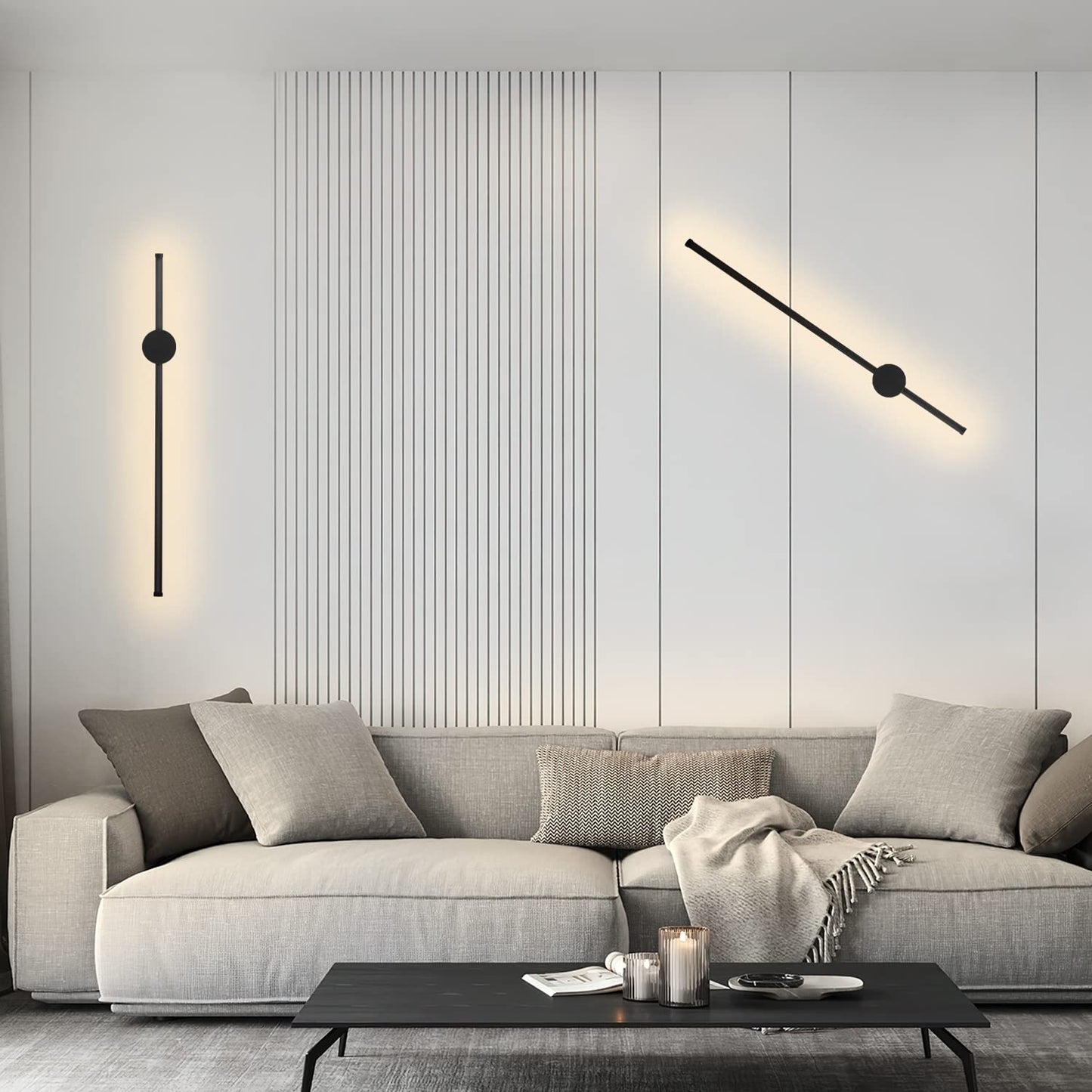 ZMH LED Wandleuchte Innen Wandlampe - 60CM Schwarz Modern Flurlampe Design Treppenhauslampe 3000K Warmweiß Küchenlampe Indirekt Wandbeleuchtung für Wohnzimmer Schlafzimmer Flur Treppenhaus Bett Küche