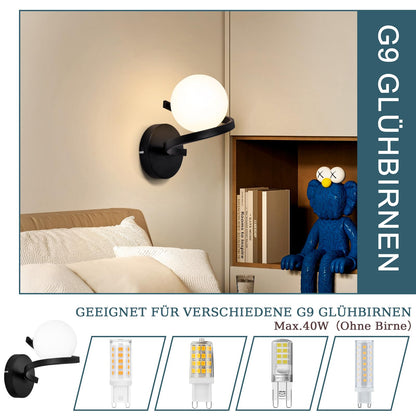 ZMH Wandleuchte Badezimmer Wandspots Glaskugel - Wandlampe G9 Schwarz Flurlampe Metall Küche Flurlampe Wandstrahler 1 Flammig Weiß Innen Wohnzimmerlampe für Schlafzimmer Treppen Kinderzimmer