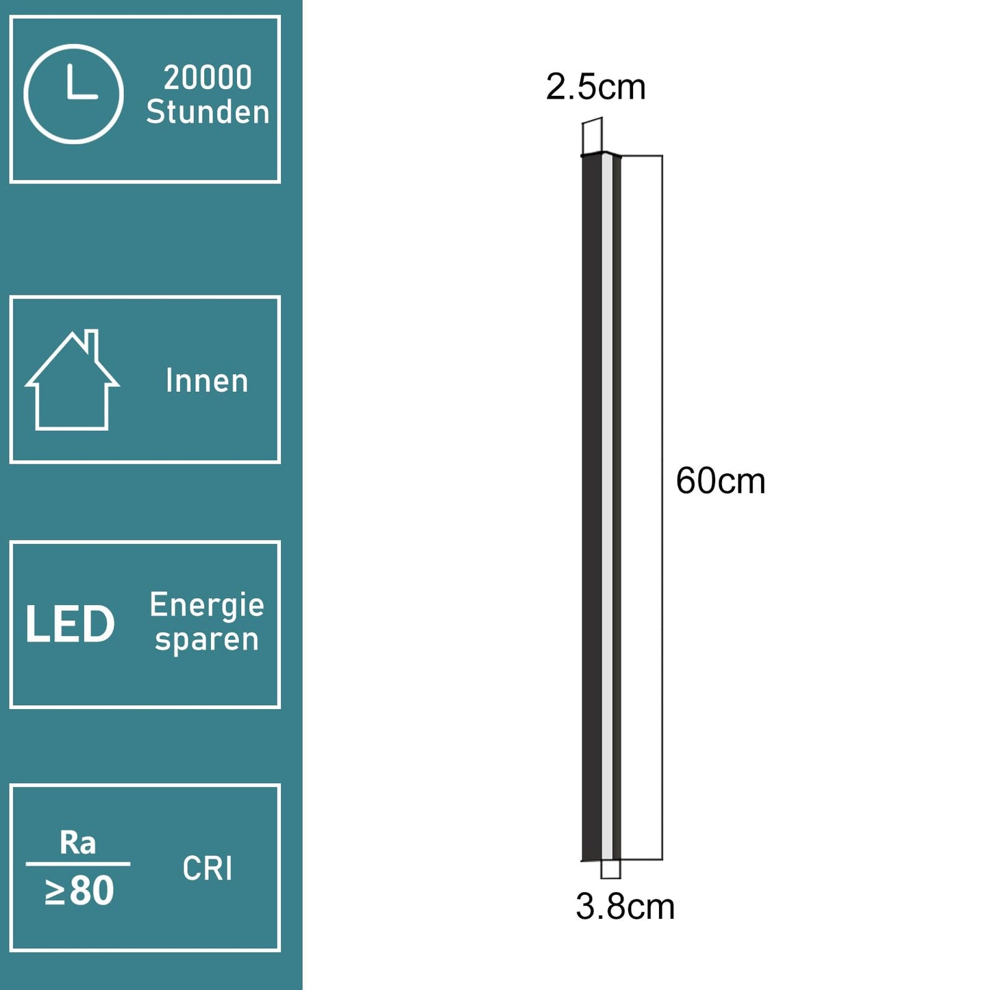 ZMH Wandlampe led Wandleuchte innen - Modern 60CM 21W Flur Up Down Warmweiß Flurlampe Wohnzimmerlampe Schwarze Bettlampe Wandbeleuchtung für Treppenhaus Wohnzimmer Kinderzimmer Schlafzimmer