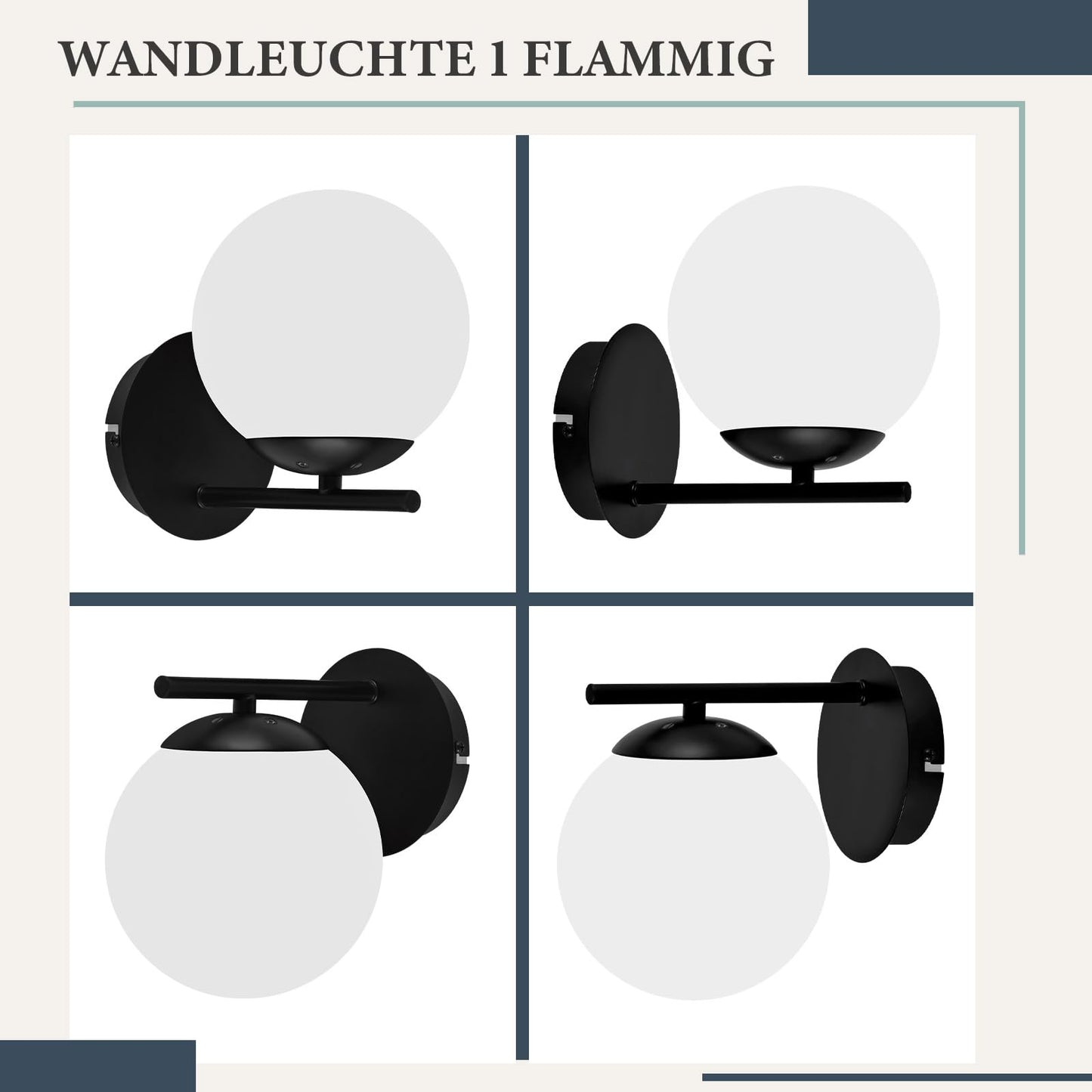 ZMH Wandleuchte Schwarz Wandlampe Innen - E27 Metall Design Modern aus Glas Bettlampe Wandbeleuchtung Badezimmer Vintage Flurlampe für Wohnzimmer Schlafzimmer Flur Kinderzimmer - Ohne Leuchtmittel