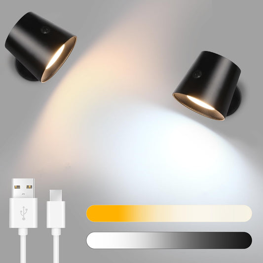 ZMH Wandlampe LED Wandleuchte Innen: Wandlampe mit akku ohne Stromanschluss mit Touch Dimmbar 360° drehbar Leselampe Schwarze Kabellose Wandlicht ohne bohren für Schlafzimmer Flur